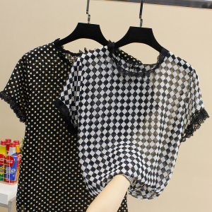 Mỏng voan áo sơ mi ngắn tay nữ mùa hè 2018 mới ren khâu điểm sóng nước ngoài siêu cổ tích sinh viên áo sơ mi thủy triều