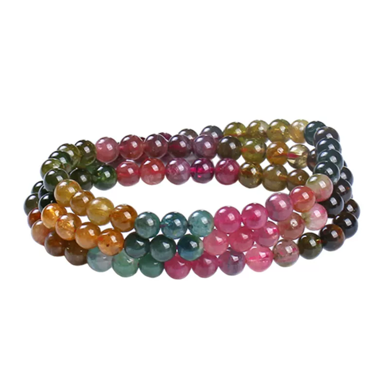 Tourmaline fuchsia organic rainbow beads, crystal bracelet with rhinestones