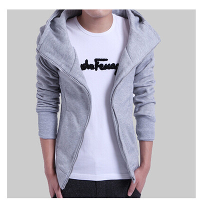 男士韩版连帽拉链卫衣 连手套卫衣男 高领加厚修身休闲男款外套潮