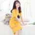 Cotton dài nightdress nữ mùa hè vành đai ngực pad áo ngực đồ ngủ ngắn tay áo dài váy nửa tay áo cotton nightdress từ mặc áo ngực