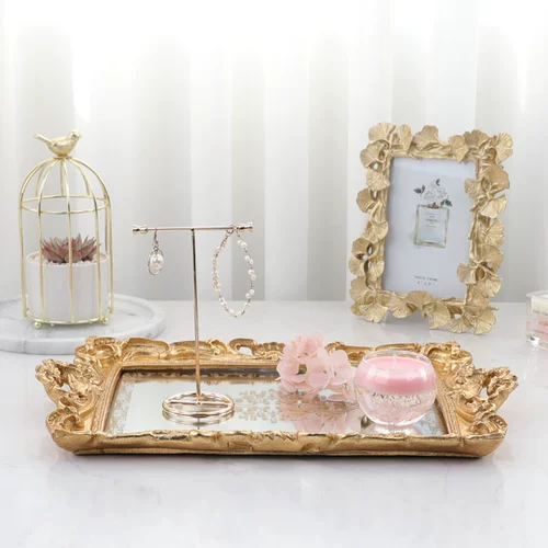 Европейская стиль золотистого перолочного зеркала стеклянный лоток прямоугольный фрукты тарелка чай