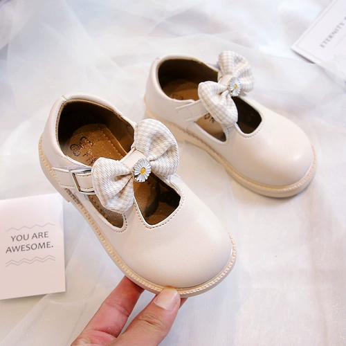 Нескользящая универсальная детская обувь для кожаной обуви с бантиком для принцессы, в корейском стиле, мягкая подошва