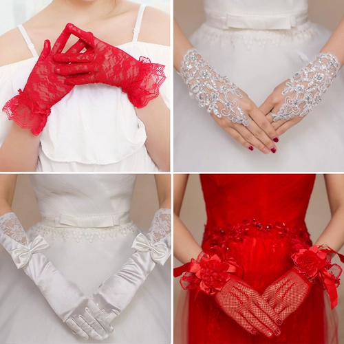 Кружевные красные белые короткие длинные перчатки для невесты
