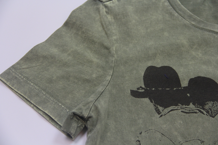 Moss GreenNew products special Europe and America rural Make old washing Hem Small fork Women Small loose printing Short sleeve Polychromatic T-shirt