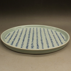 Фигурка （成本价促销）晚清青花经文茶盘 仿古瓷 古玩瓷器古董 复古摆件