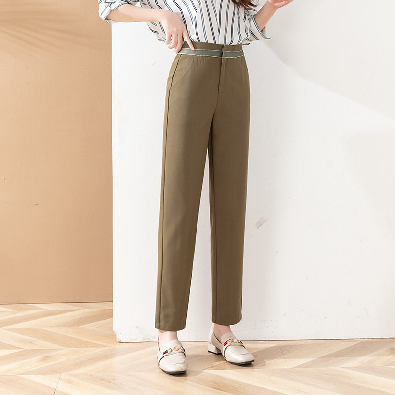 High-end women's trousers for spring, high-waisted, casual, Harun style, Hong Kong style women's wear, 9-inch trousers, cigarette tube trousers, commuter tube trousers details Picture