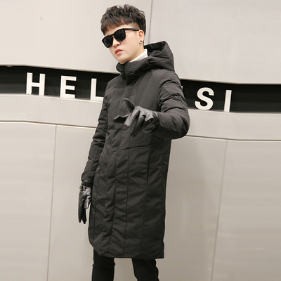 2017 mùa đông nam dài coat jacket triều Hàn Quốc phiên bản của dày mỏng Slim dài cotton thanh niên áo khoác trùm đầu áo kaki nam Bông