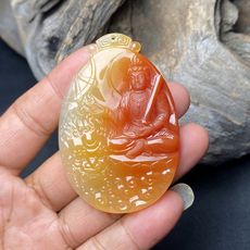 Украшения на шею 高品质黄龙玉鸡血红观音挂件生肖本命佛文殊观音冰种天然玉石