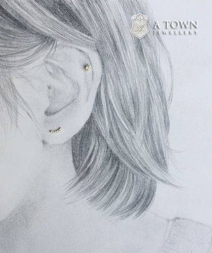 Маленький золотой изогнутый цирконий, маленькие серьги, 14 карат