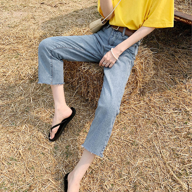Light-colored high-waisted loose straight-leg jeans for women in the summer of 2022, a new style of slim 8-inch and 9-inch pants for petite women details Picture