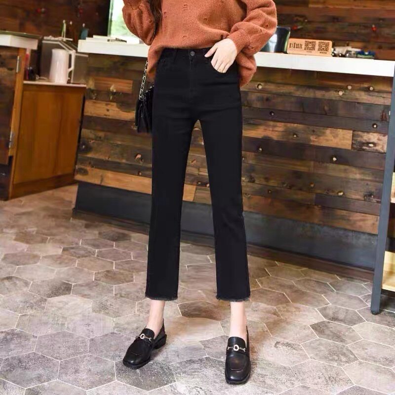 Black smoke tube straight-leg jeans for women's summer 2022, a new thin European bestseller for women's summer pants details Picture