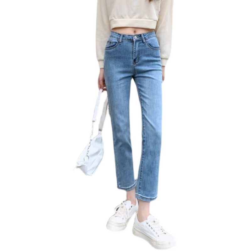 Light blue cigarette tube straight-leg jeans for women's summer 2022, a new thin high-waisted pants that accentuate petite figures Item Picture