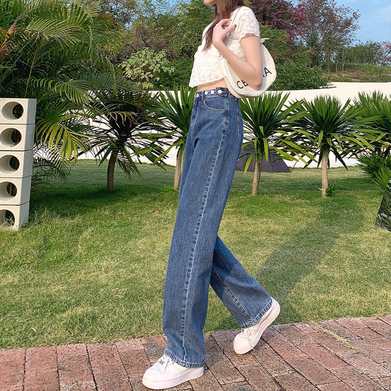 High-waisted loose straight-leg jeans for women's spring/Summer 2022, thin new style, wide-leg floor-length pants with a draping feel Application Scenario