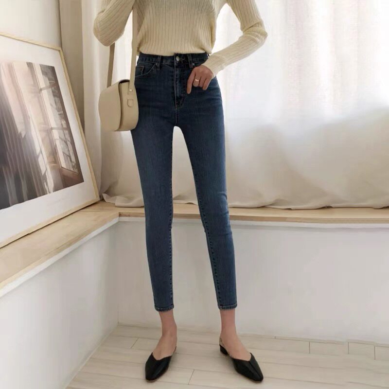 Blue high-waisted skinny jeans for women in the summer of 2022, thin and new style, slimming for petite women, summer pencil pants Specification image