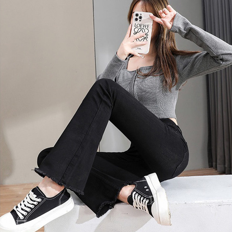 Black slightly flared jeans for women's summer 2022, a new and thin bestseller, high-waisted and slimming flared pants for women Item Picture
