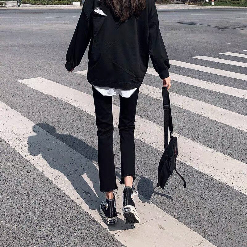 Black smoke tube straight-leg jeans for women, a new thin European bestseller in summer 2022, 9-inch short pants Specification image