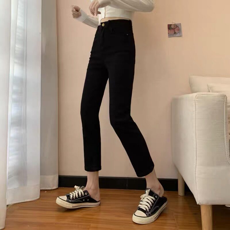 Black smoke tube straight-leg jeans for women, 2022 summer thin new style for petite women, 80% to 90% summer pants Application Scenario
