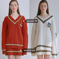 Mùa thu đông Hàn Quốc chic retro màu gió đại học cổ chữ V đa năng lỏng lẻo đan áo len đan váy cardigan nam