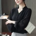 Áo sơ mi voan cổ thu dài tay nữ mùa thu 2018 mới cổ chữ V mỏng cộng với áo nhung phiên bản Hàn Quốc của áo sơ mi tay đèn lồng - Áo sơ mi dài tay Áo sơ mi dài tay