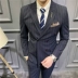 Mùa thu đông mới phong cách Anh phù hợp với áo hai dây kiểu dáng kẻ sọc phù hợp với nam Hàn Quốc phiên bản Hàn Quốc của xu hướng tự tu nhỏ đẹp trai - Suit phù hợp bộ vest nam thời trang Suit phù hợp