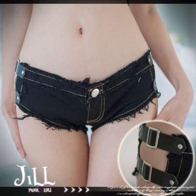 taobao agent O Jier o street punk sexy rock nightclub sexy decadent leather strap side open denim hot pants PUNK