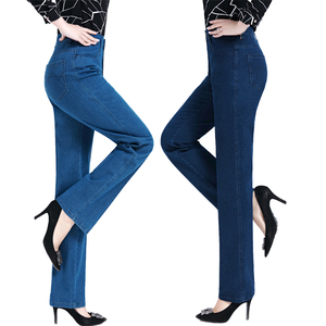Mùa xuân và mùa thu mô hình trung niên mẹ jeans phụ nữ cao eo trung niên kích thước lớn loose stretch công cụ làm việc quần thẳng