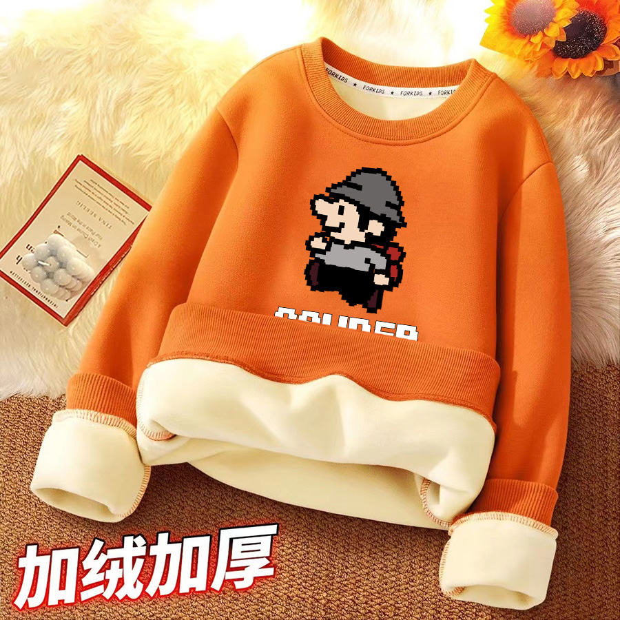 Fleece-lined Thickened Sweater Boys' One-piece Fleece Tire-raising Fleece Pullover Autumn and Winter New Fashionable Warm Children's Clothes