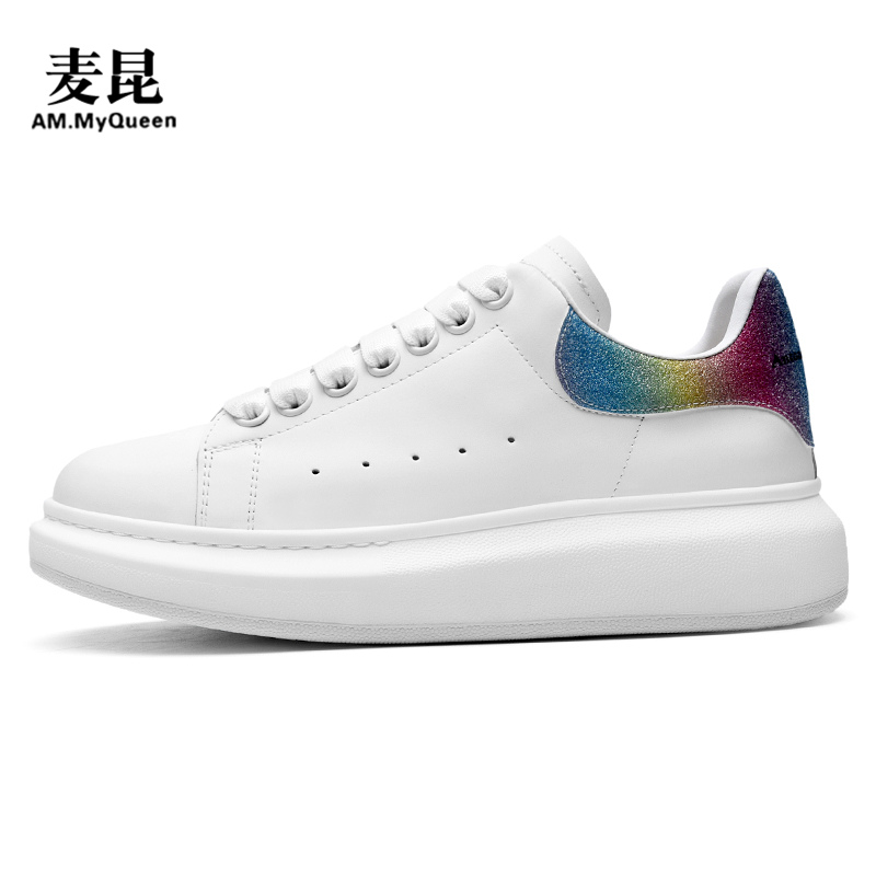 Rainbow TailMcQueen Little white shoes female 2021 Spring genuine leather Women's Shoes summer new pattern Internal elevation Thick soled shoes Versatile shoes male summer