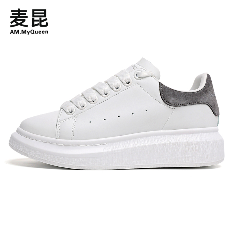 Grey TailMcQueen Little white shoes female 2021 Spring genuine leather Women's Shoes summer new pattern Internal elevation Thick soled shoes Versatile shoes male summer