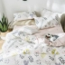 Nhật bản mục vụ ins giường bốn bộ cotton tấm bông quilt cover giường trampoline bộ đồ giường ba bộ chăn ga cao cấp Bộ đồ giường bốn mảnh