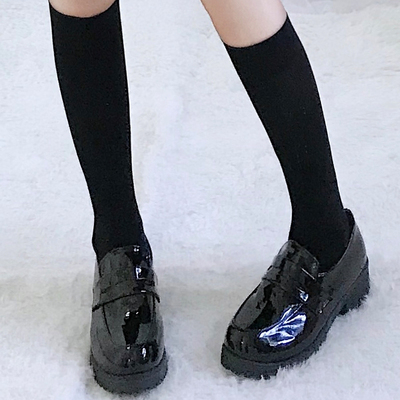 taobao agent JK Japanese female middle school student small black shoes cos Anime Festival round -head maid uniform single shoes jk leather shoes thick sole shoes