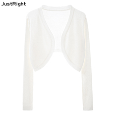 Трикотаж 天丝春秋针织开衫女短款上衣坎肩配吊带裙黑色外搭长袖防晒衫披肩