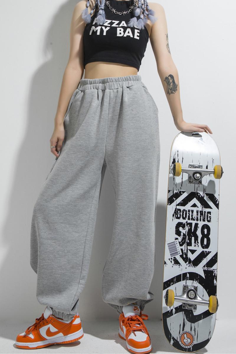 ozonehole纯色休闲抽绳针织束脚长裤阔腿宽松工作服