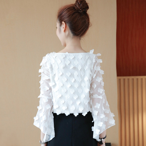 Voan áo sơ mi dài tay của phụ nữ mùa xuân và mùa thu 2018 new ngọt slim ren top siêu cổ tích nước ngoài hoang dã áo sơ mi