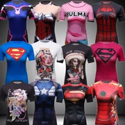 Siêu nhân Batman Thể thao Đi bộ Huấn luyện Đi bộ Quần siêu thoáng khí Phụ nữ nén Phù hợp với áo thun ngắn tay - Áo phông thể thao