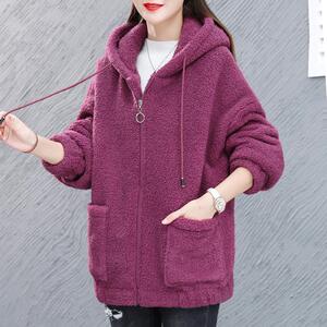 羊羔绒连帽卫衣女2020秋冬新款韩版宽松加绒加厚休闲拉链开衫外套