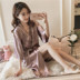 Sexy đồ ngủ mùa hè của phụ nữ ngắn tay Nhật Bản retro ren robe phần mỏng băng lụa áo choàng tắm dài dịch vụ nhà áo choàng lụa dài tay cho nam Night Robe