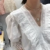 Hoa hậu Hướng Dương 2020 Xuân Hè Hàn Quốc Dongdaemun mua sắm áo sơ mi cổ chữ V ren babara 6212 - Áo sơ mi dài tay