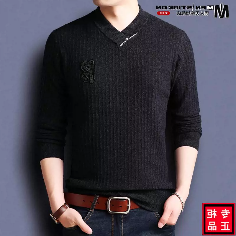 Counter chính hãng len nguyên chất len ​​trẻ trung và áo len trung niên phiên bản Hàn Quốc của áo len đáy mùa đông áo len nam đầy đủ - Áo len