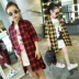 Cô gái áo sơ mi dài tay mùa thu 2018 mới lớn trẻ em Hàn Quốc phiên bản của bông kẻ sọc áo sơ mi dài trẻ em áo khoác