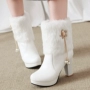 Giày đế xuồng màu trắng mới 2018 đế cao gót nữ mùa thu đông cộng với đôi giày tuyết lông mịn dày với đôi bốt cỡ lớn giày boot nữ cao gót