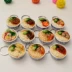 Màu xanh và trắng sứ keychain mô phỏng thực phẩm thực phẩm bát nhỏ ramen cháo gạo bữa ăn mô hình mẫu giáo chơi nhà đồ chơi