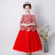 Trẻ em váy công chúa váy cô gái nhỏ chủ nhà Trung Quốc phong cách trẻ em đám cưới cô gái váy dạ hội mùa đông - Váy trẻ em