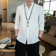 Trung Quốc tang phù hợp với hanfu Trung Quốc phong cách quần áo của nam giới nằm ngắn tay áo sơ mi vải lanh mùa hè trang phục dân tộc thanh niên bông áo sơ mi