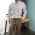 Vertebrate Men Phiên bản Hàn Quốc của áo sơ mi sọc mỏng kinh doanh nhẹ Mùa thu nhỏ cổ vuông vuông khí chất áo dài tay - Áo