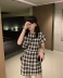 SUN11 Retro Hồng Kông Phong cách Đầm hở eo Kiểm tra váy Phụ nữ 2020 Mùa hè Mới Cổ tròn Tay áo ngắn Váy giả hai mảnh - Sản phẩm HOT