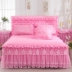 công chúa Hàn Quốc chải ren giường kiểu váy bedspread denim màu giường ren chăn che hơn 1,5 1.8m - Bộ đồ giường bốn mảnh Bộ đồ giường bốn mảnh