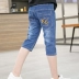 Trai denim quần cotton lớn trẻ em bảy quần phần mỏng trai sinh viên bé quần mùa hè 3-9-16 yếm bò cho bé Quần jean