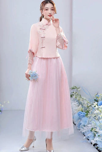 Демисезонное длинное платье подружки невесты, вечернее платье, китайский стиль, делается под заказ, длина макси