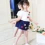 Quần áo bé gái thời trang hè 2018 mới ngoại ngoại thời trang Hàn Quốc trẻ em lớn tay ngắn giản dị hai mảnh thời trang bé gái